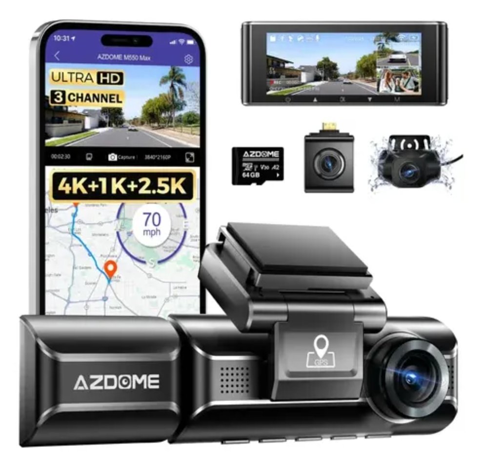 Azdome M550 dashcam 4K triple cámara - Frontal trasera interior WiFi GPS