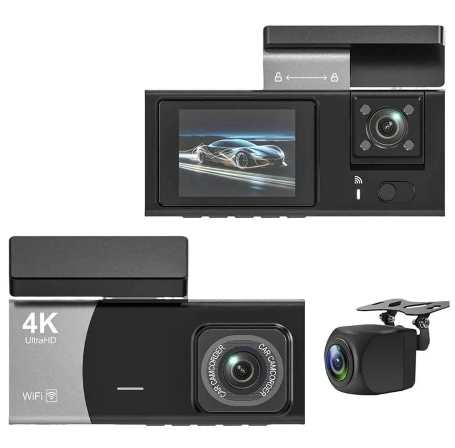 DashCam 3 canales 4K+1K+1K - Dashcam de 3 cámaras frontal 4K interior y trasera 1080P